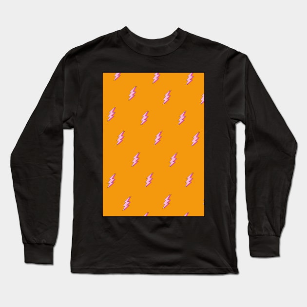 Lightning Bolt Orange Print Long Sleeve T-Shirt by ChimaineMary